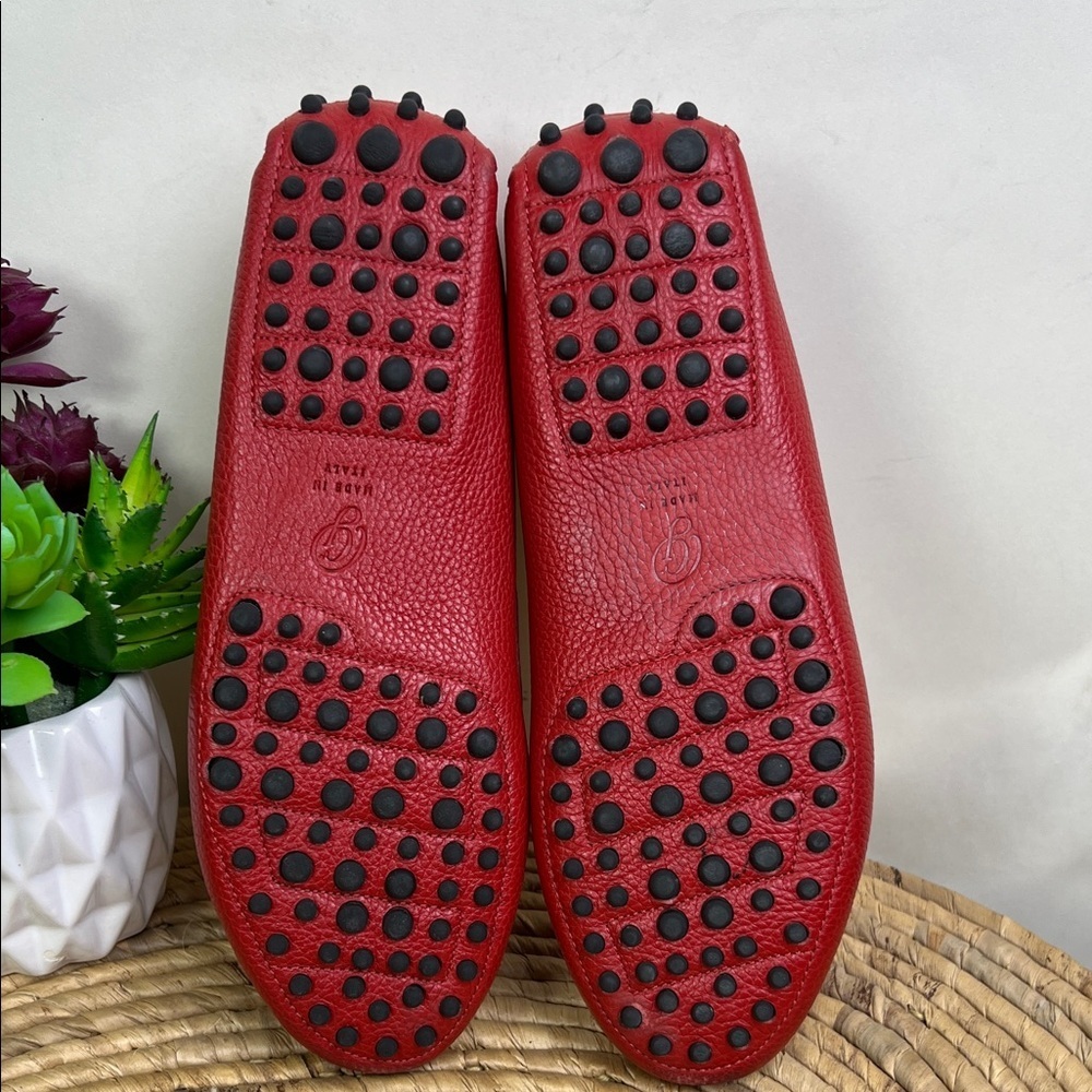 M Gemi Felize Loafers Red Matte Pebbled Leather Driving Moccasin Preppy 35.5 - Picture 7 of 12